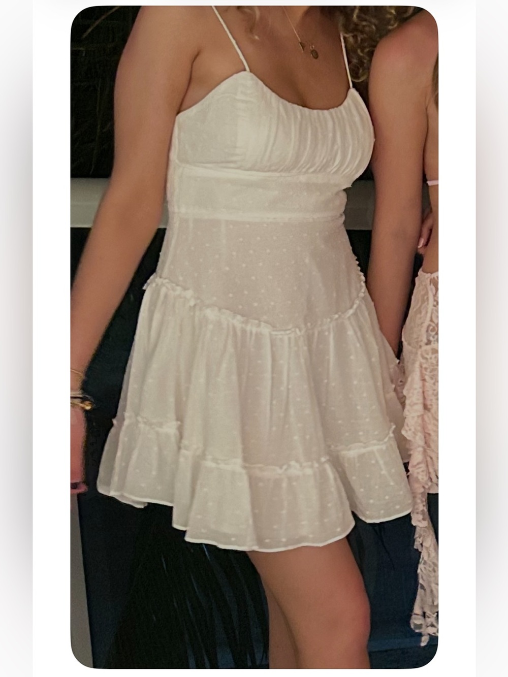 Angel Biba White ruffle Spaghetti Strap Mini Dress